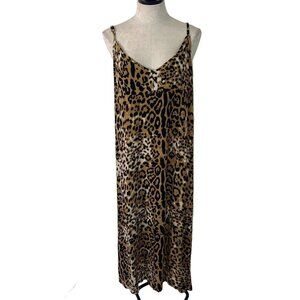 Bali Queen Vintage Womens Dress Size L Brown Maxi Animal Print Side Slit